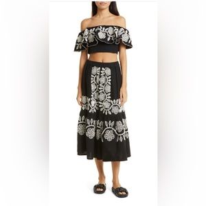 Sea Beck Embroidered Midi Skirt, XS